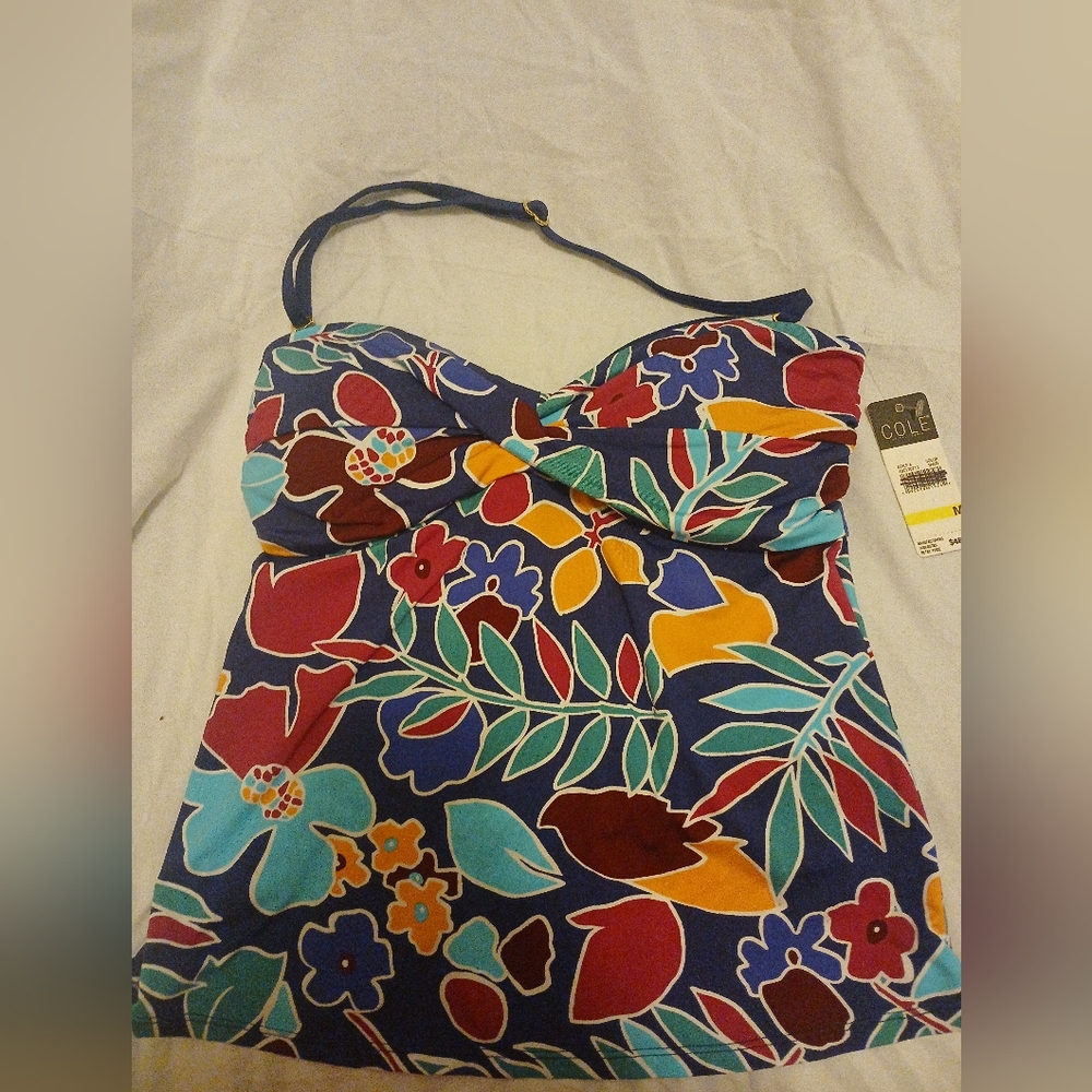 Cole Of California Strapless Floral Plunge Tankini Size Medium
